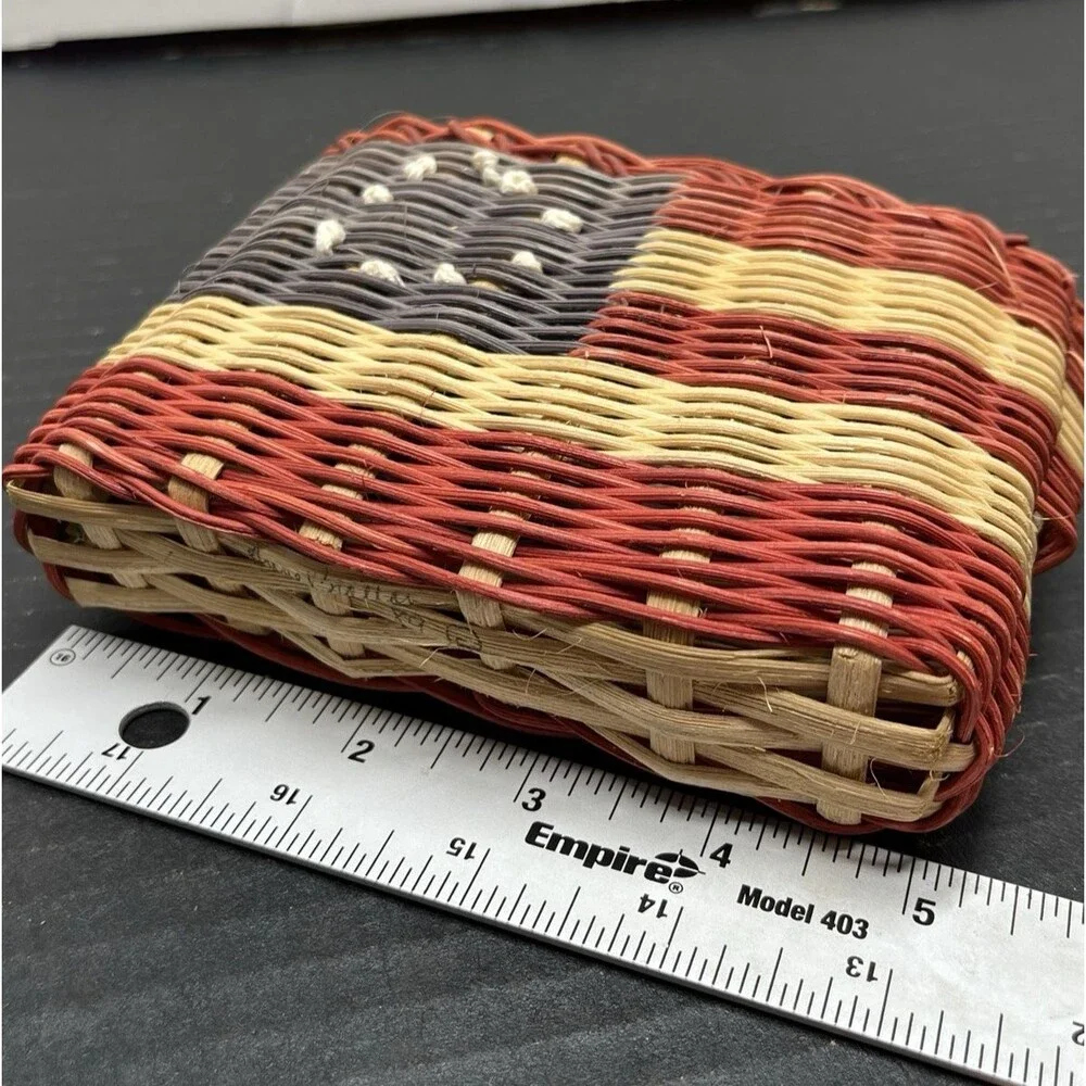 Vtg Patriotic Americana Woven Nesting Basket USA Flag Rustic Country Home Decor